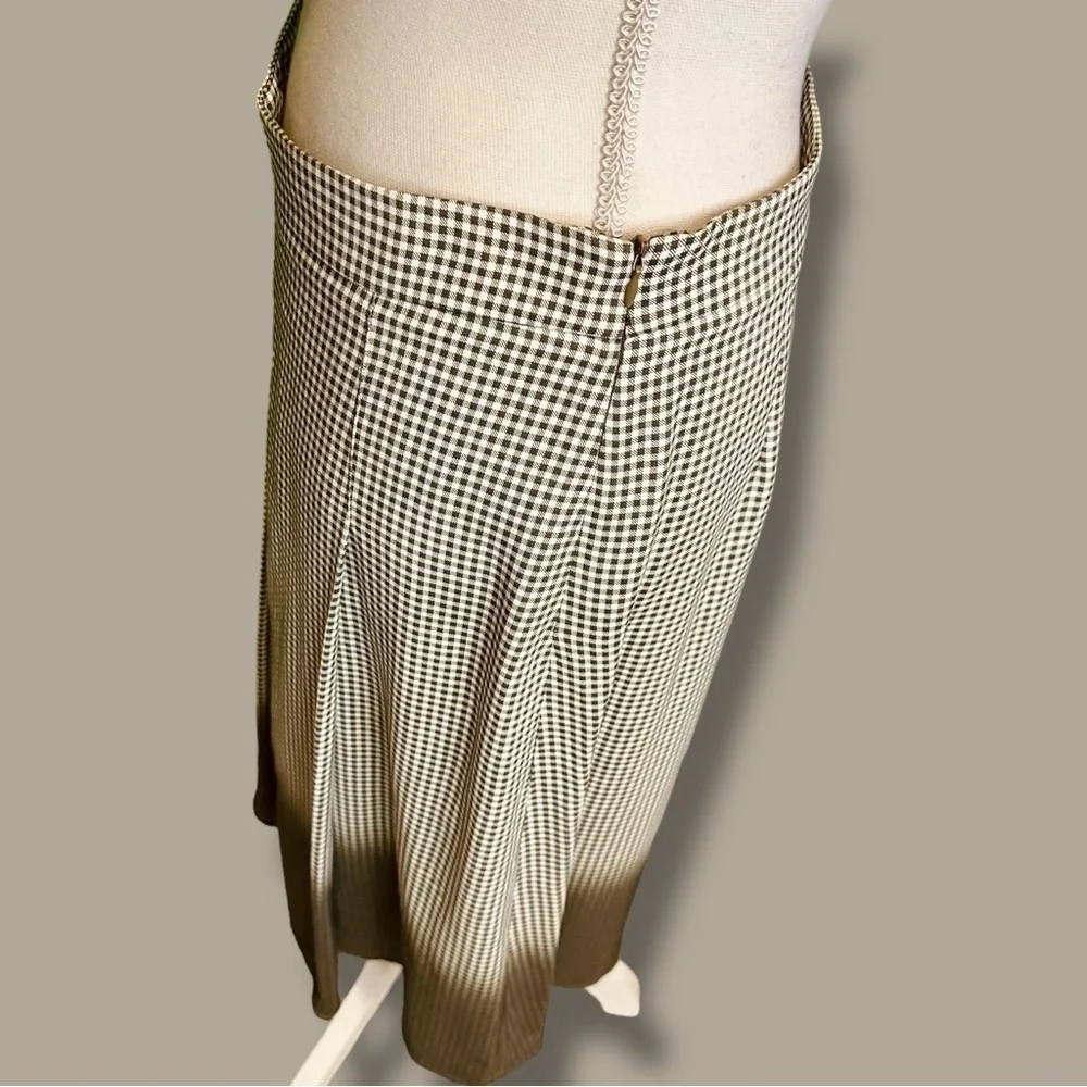 NWT Piazza Sempione Olive Green Checkered Plaid Dip-Dyed Pleated Skirt Size 44